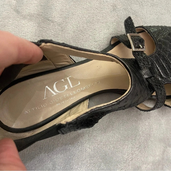 AGL Attilio Giusti Leombruni Leather Snake-print Open Toe Sandals/Black - Picture 5 of 8